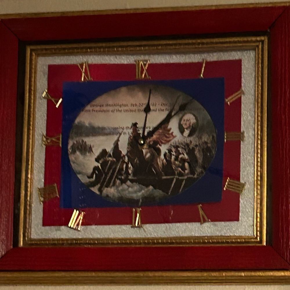Classic Red Framed Washington Crossing Wall Clock